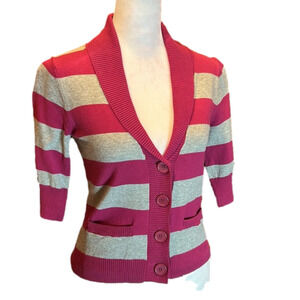 ARIZONA Jean Company  Adorable Gray & Fuchsia Wide Striped Cardigan Size S